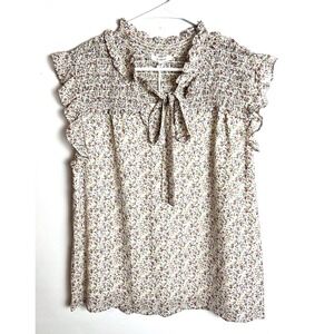 Pleione Floral‎ Cottagecore Smocked Blouse Size Medium Ruffle Detail NEW